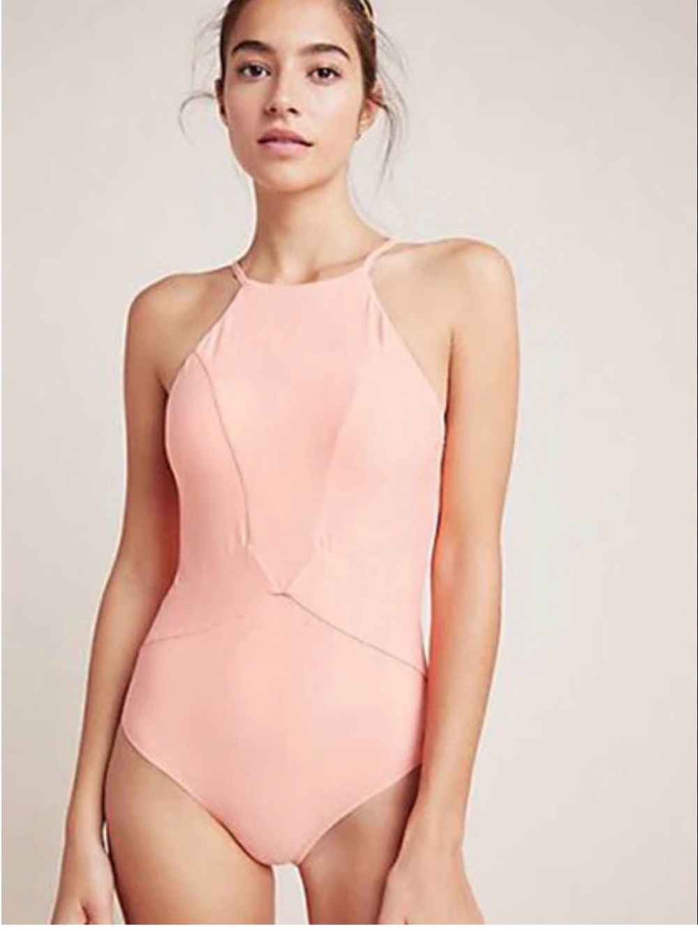 Anthropologie Women’s High-Neck One-Piece Swimsuit - peach coral color